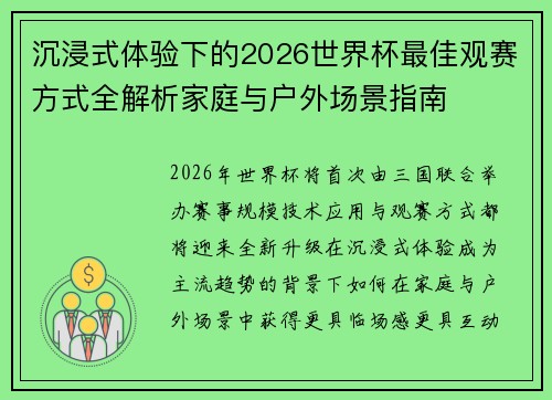 沉浸式体验下的2026世界杯最佳观赛方式全解析家庭与户外场景指南 沉浸式体验下的2026世界杯最佳观赛方式全解析家庭与户外场景指南